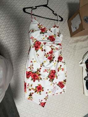 Coco Avante Floral Print Sleeveless Asymmetrical Mini Dress